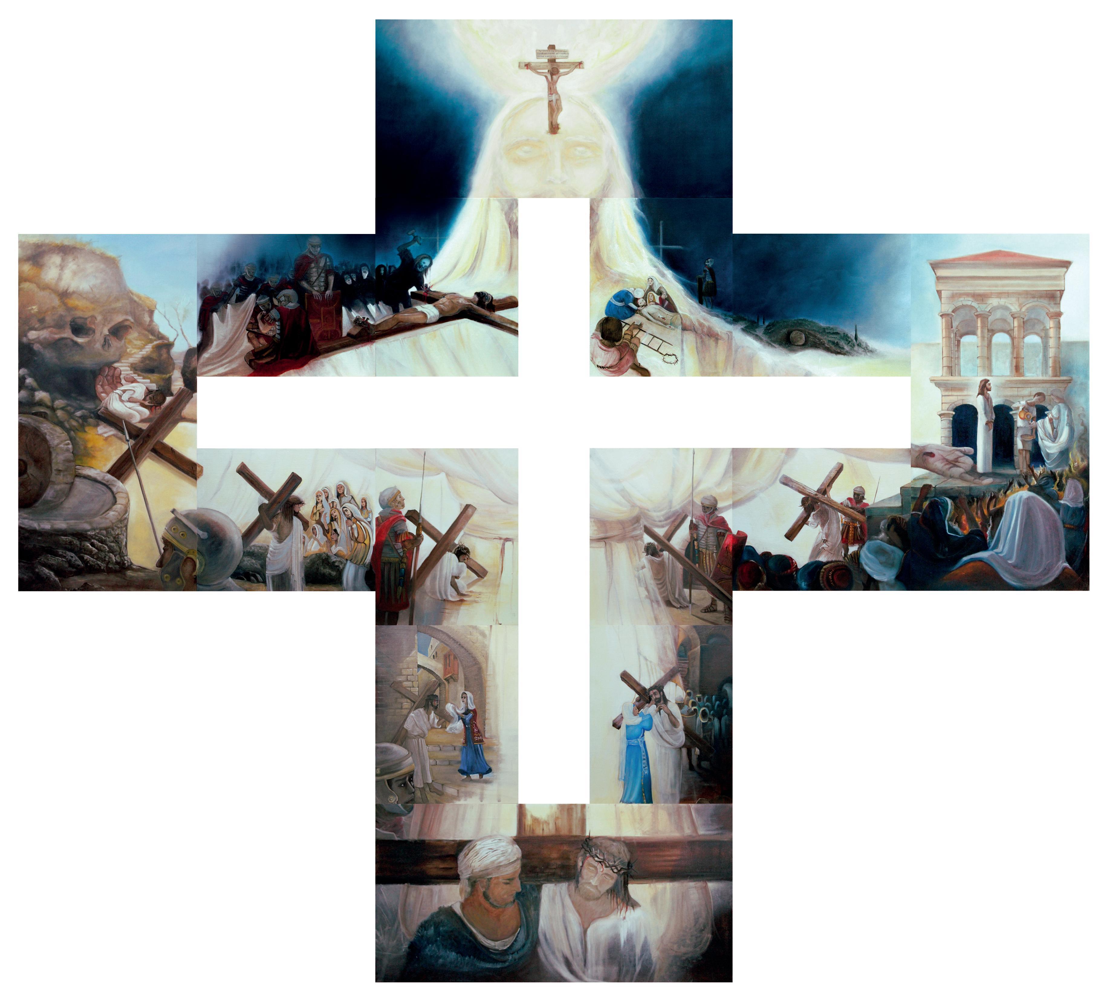 Chemin de croix d'Alexandra Domnec, en 14 tableaux, formant une croix vide (une première mondiale !)